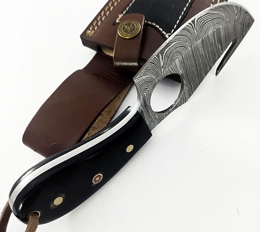 Damascus Steel Fixed Blade Knife Hunting Camping Hiking with Leather Sheath