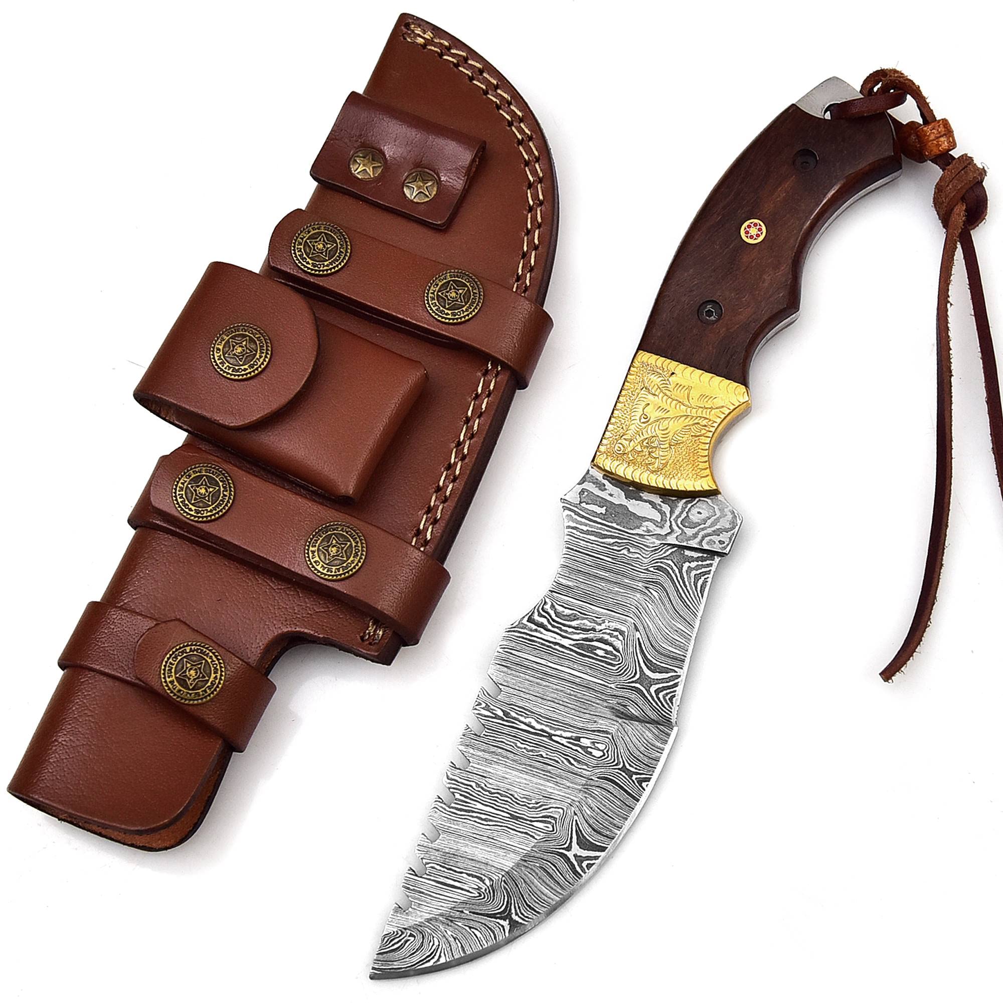 Hand-Forged Damascus Steel Blade - Perfect for Hunting, Camping with  Leather Sheath