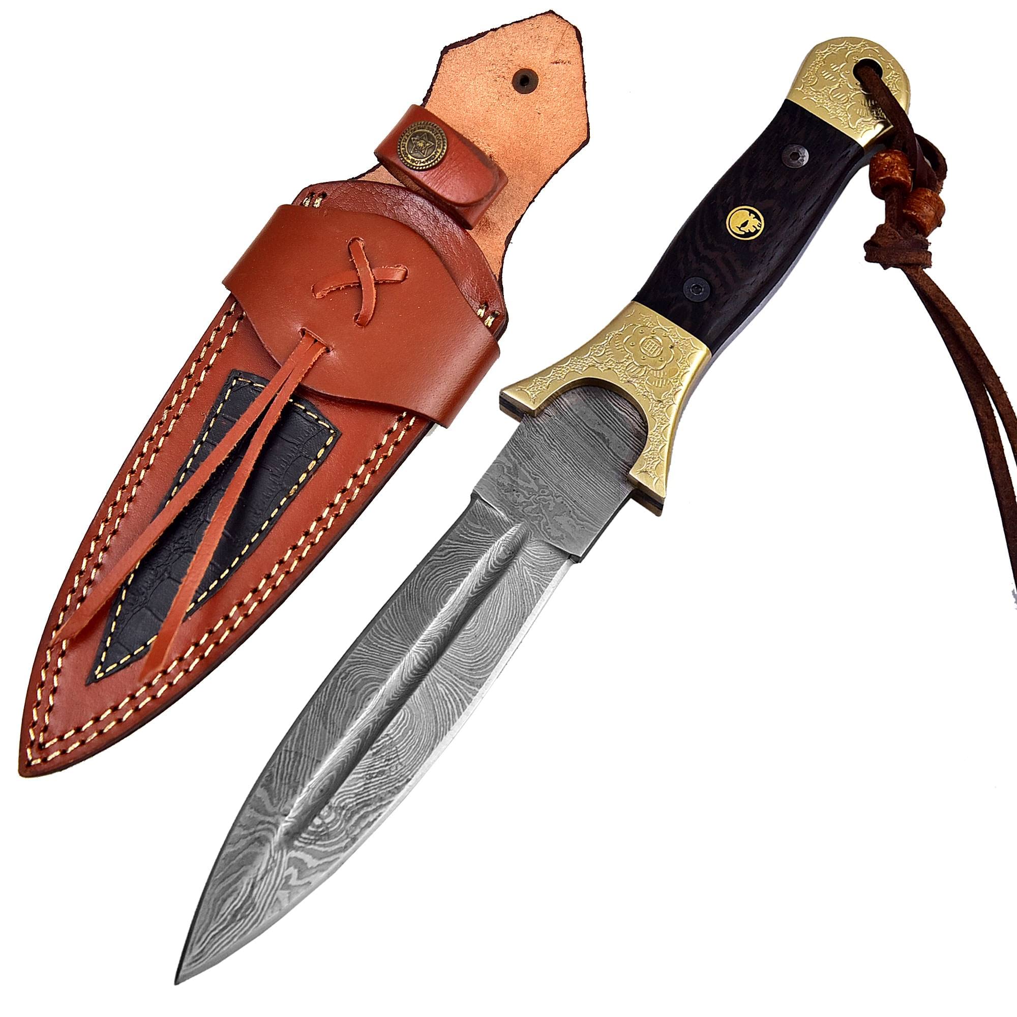 Damascus Steel fixed Blade Hunting Knife with Leather Sheath - Camping/Survival/Tactical/Handmade