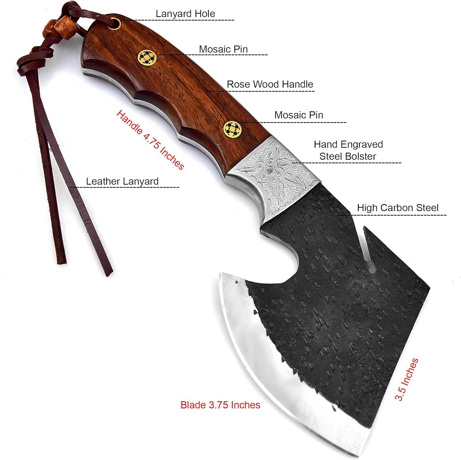 Dessi D2 Steel Blade Axe Hatchet Hunting Knife Camping with Real Leather Sheath