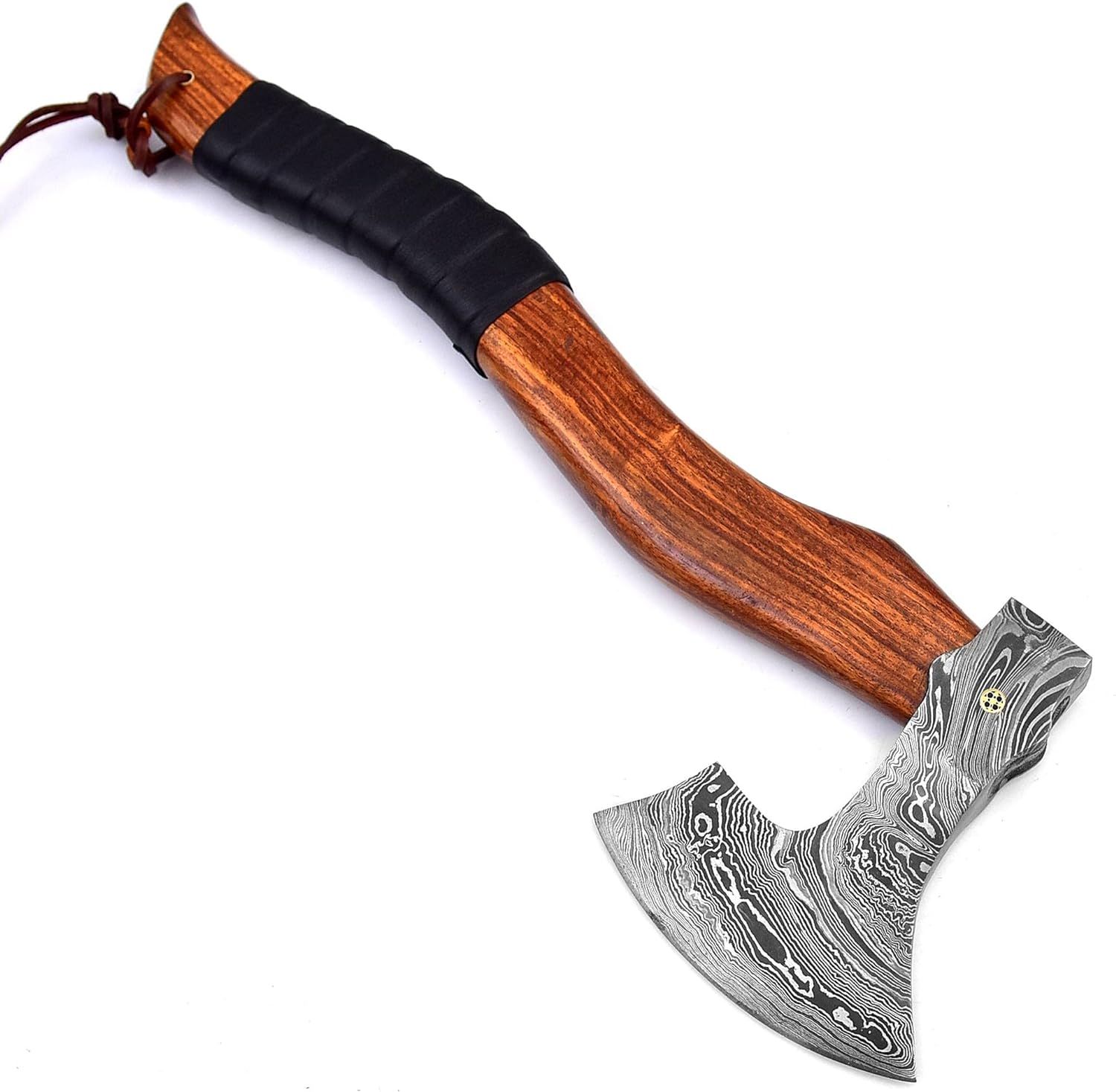 Dessi Damascus Steel Blade Axe Hatchet Hunting Knife Camping with Real Leather Sheath