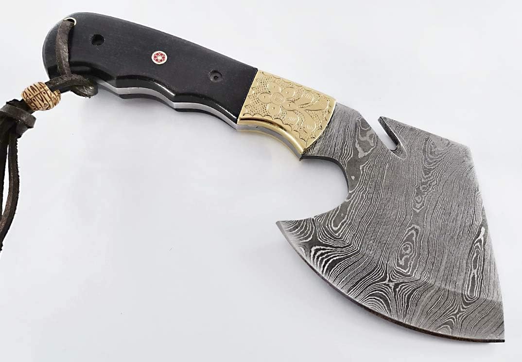 Damascus Steel Blade Axe Hatchet with Real Leather Sheath